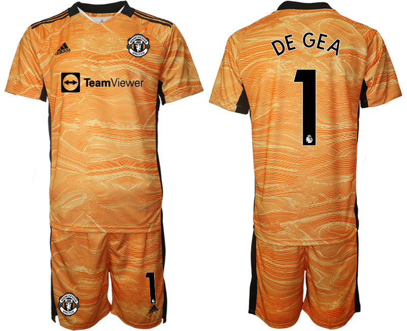 Men 2021-2022 Club Manchester United Orange Yellow goalkeeper #1 Soccer Jersey->manchester united jersey->Soccer Club Jersey